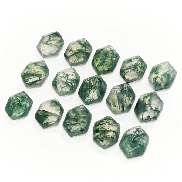 AAA+ Natural Moss Agate Faceted Hexagon, Moss Agate Hexagon Shape, Green Moss Agate Cut, Moss Agate Loose Gemstone, Gemstone For Jewelry