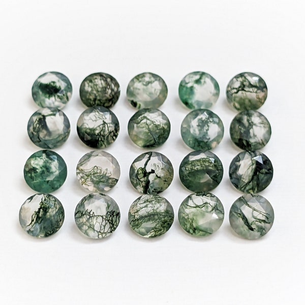 AAA+ Ágata de musgo natural facetada redonda, forma redonda de ágata de musgo, corte de ágata de musgo verde, piedra preciosa suelta de ágata de musgo, piedra preciosa para joyería