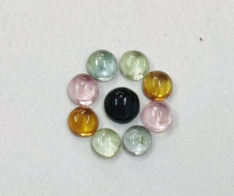 Quality 9 Piece Multi Tourmaline Cabochon Round Shape Loose Gemstone Macrame Gemstone Wire Wrapping Gemstone Multi Tourmaline Jewelry AAA