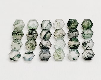 AAA+ Natural Moss Agate Faceted Hexagon, Moss Agate Hexagon Shape Green Moss Agate Cut, Genuine Moss Agate Loose Stone, Gemstone For Jewelry