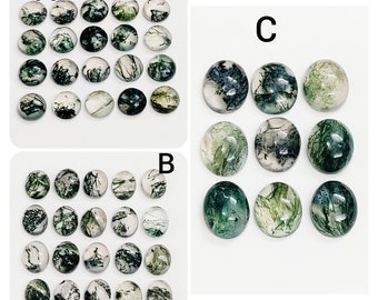 AAA+ Natural Moss Agate Cabochons Oval, Moss Agate Round Shape, Green Moss Agate Cabs, Genuine Moss Agate Loose Stone, Gemstone For Jewelry