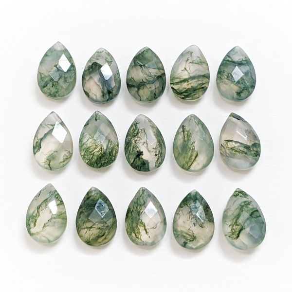 AAA+ Natural Moss Agate Faceted Pear, Moss Agate Briolette Pear Shape, Green Moss Agate Cut, Moss Agate Loose Gemstone, Gemstone For Jewelry