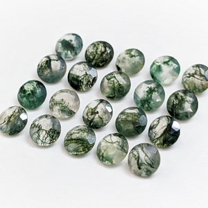 AAA Natural Moss Agate Faceted Round, Moss Agate Round Shape, Green Moss Agate Cut, Moss Agate Loose Gemstone, Gemstone For Jewelry image 3