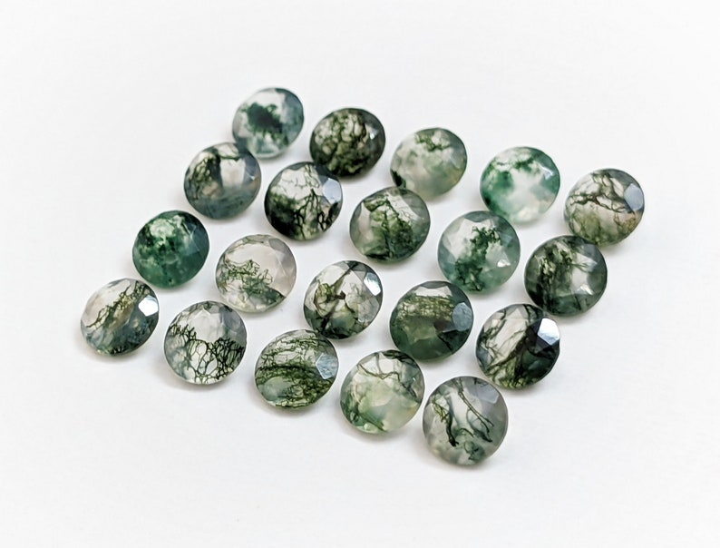 AAA Natural Moss Agate Faceted Round, Moss Agate Round Shape, Green Moss Agate Cut, Moss Agate Loose Gemstone, Gemstone For Jewelry image 3