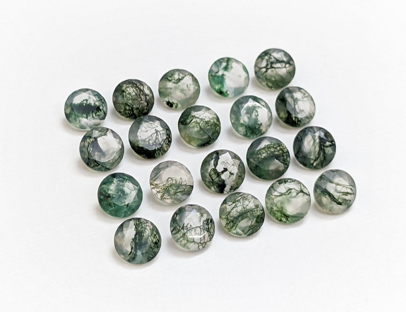 AAA Natural Moss Agate Faceted Round, Moss Agate Round Shape, Green Moss Agate Cut, Moss Agate Loose Gemstone, Gemstone For Jewelry image 2