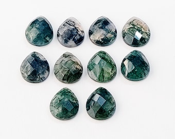 Genuine Moss Agate Loose Gemstone,  Moss Agate Top Faceted Checker Cut Pear Shape,  Moss Agate Faceted Back Flat, Natural Moss Agate Jewelry