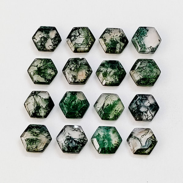 AAA+ Natural Moss Agate Faceted Hexagon, Moss Agate Hexagon Shape, Green Moss Agate Cut, Moss Agate Loose Gemstone, Gemstone For Jewelry