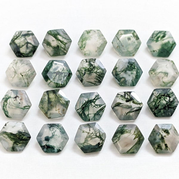 AAA+ Natural Moss Agate Faceted Hexagon, Moss Agate Hexagon Shape Green Moss Agate Cut, Genuine Moss Agate Loose Stone, Gemstone For Jewelry