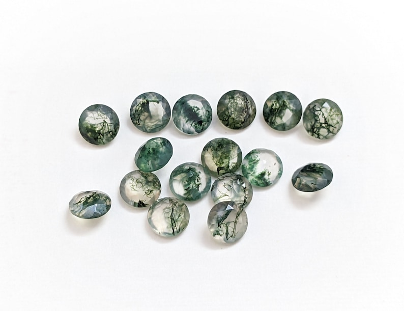 AAA Natural Moss Agate Faceted Round, Moss Agate Round Shape, Green Moss Agate Cut, Moss Agate Loose Gemstone, Gemstone For Jewelry image 4