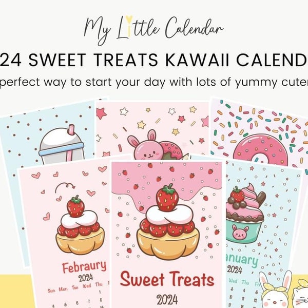 2024 Kawaii Sweet Treat Homemade Desk Calendar | 5x7 Digital Download | Unique Gift | Gift Ideas | Home Decor | Office Decor