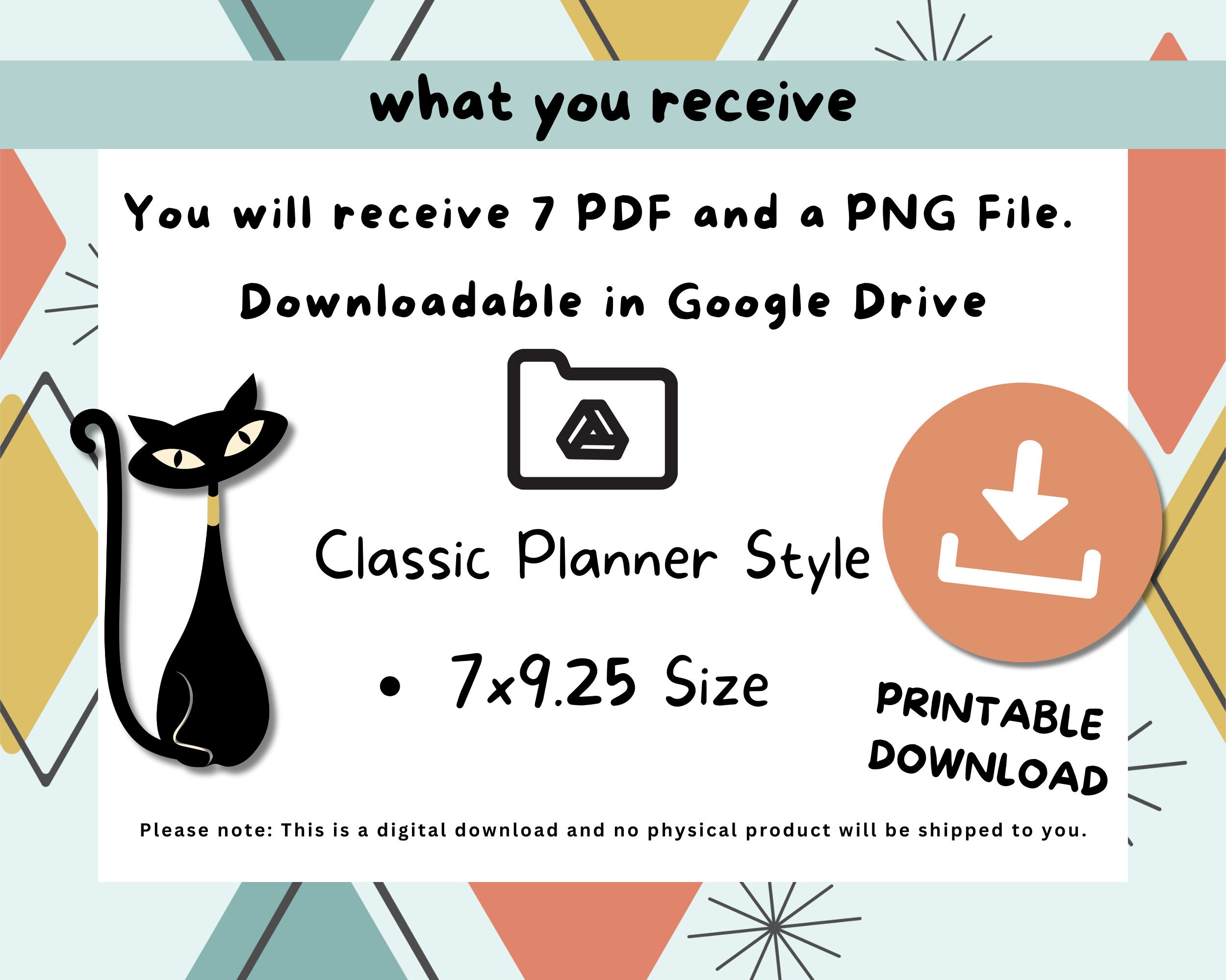 Retro Atomic Cat Theme Planner Classic Style Printable Planner for 2025 ...