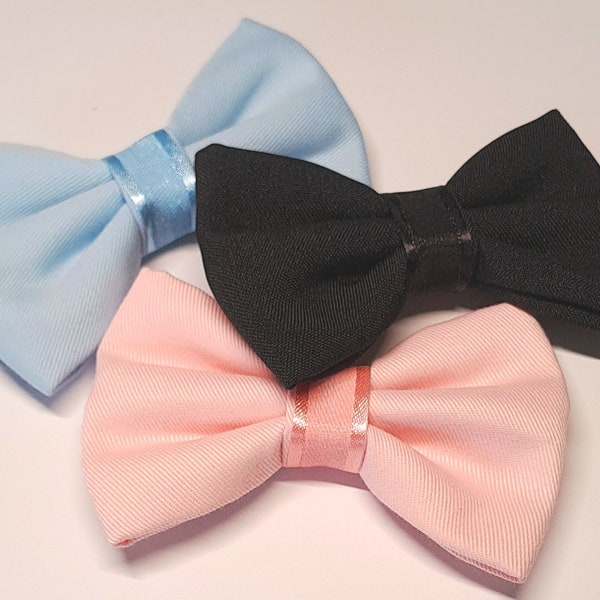 Lovely Black, Pale Blue or Pale Pink Dog Bow Tie with Chiffon Ribbon Centre. Small/Medium/Large. Wedding/Birthday