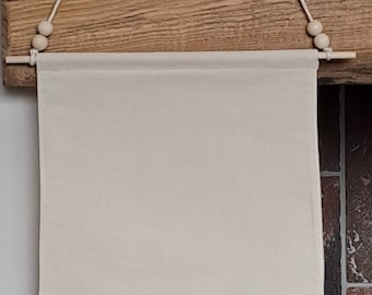 Blank Pennant Banner/Flag in natural calico with macrame rope and beads, to display your badges or decorate yourself, 4 x Sizes.