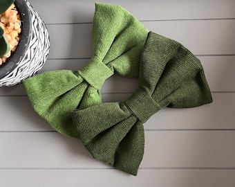 Corduroy Dog Bow Tie: Forest or Olive Green, Small to Large Sizes
