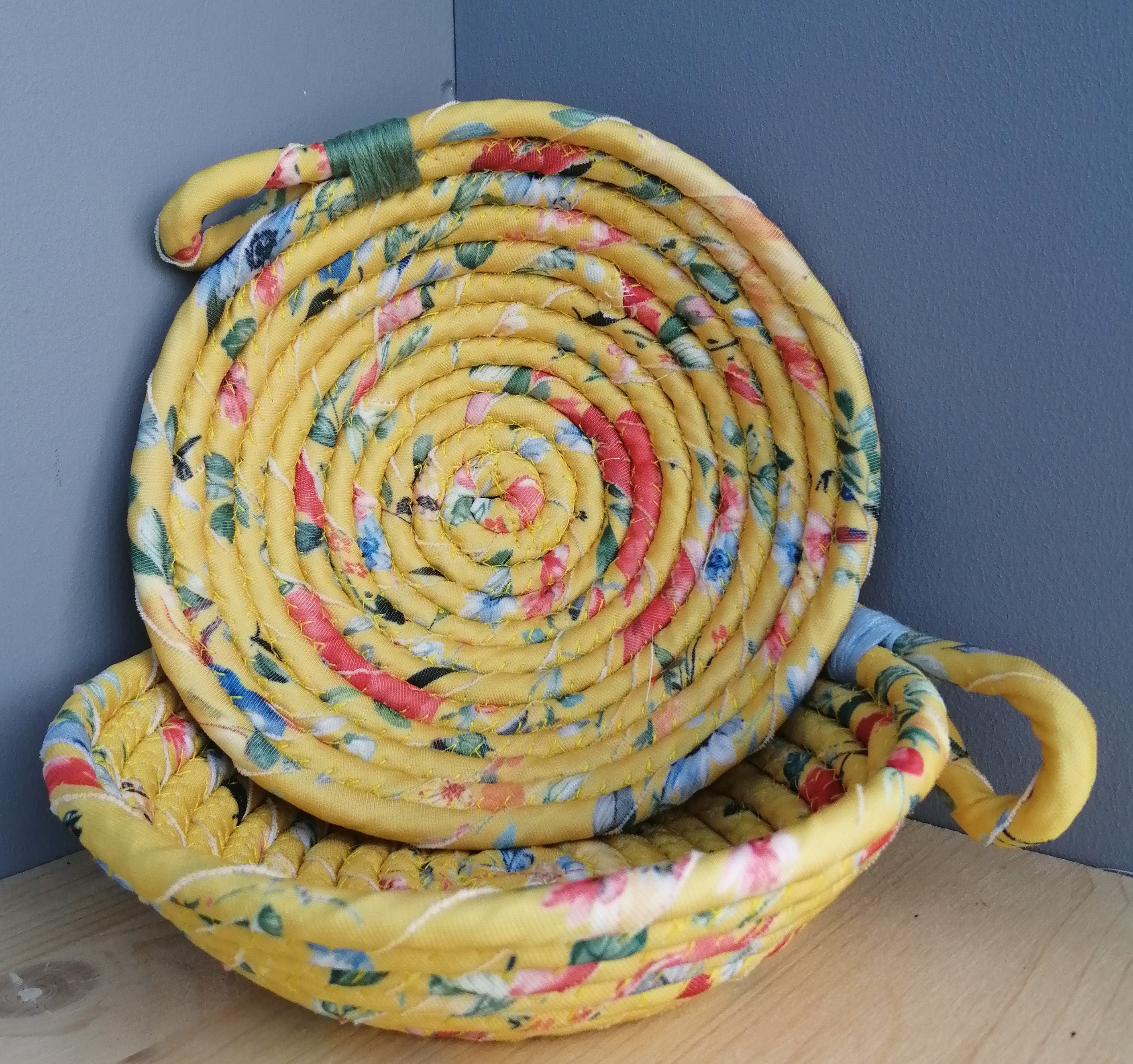 Set of 2 Fabric Rope Bowl Basket in Golden Yellow green Etsy
