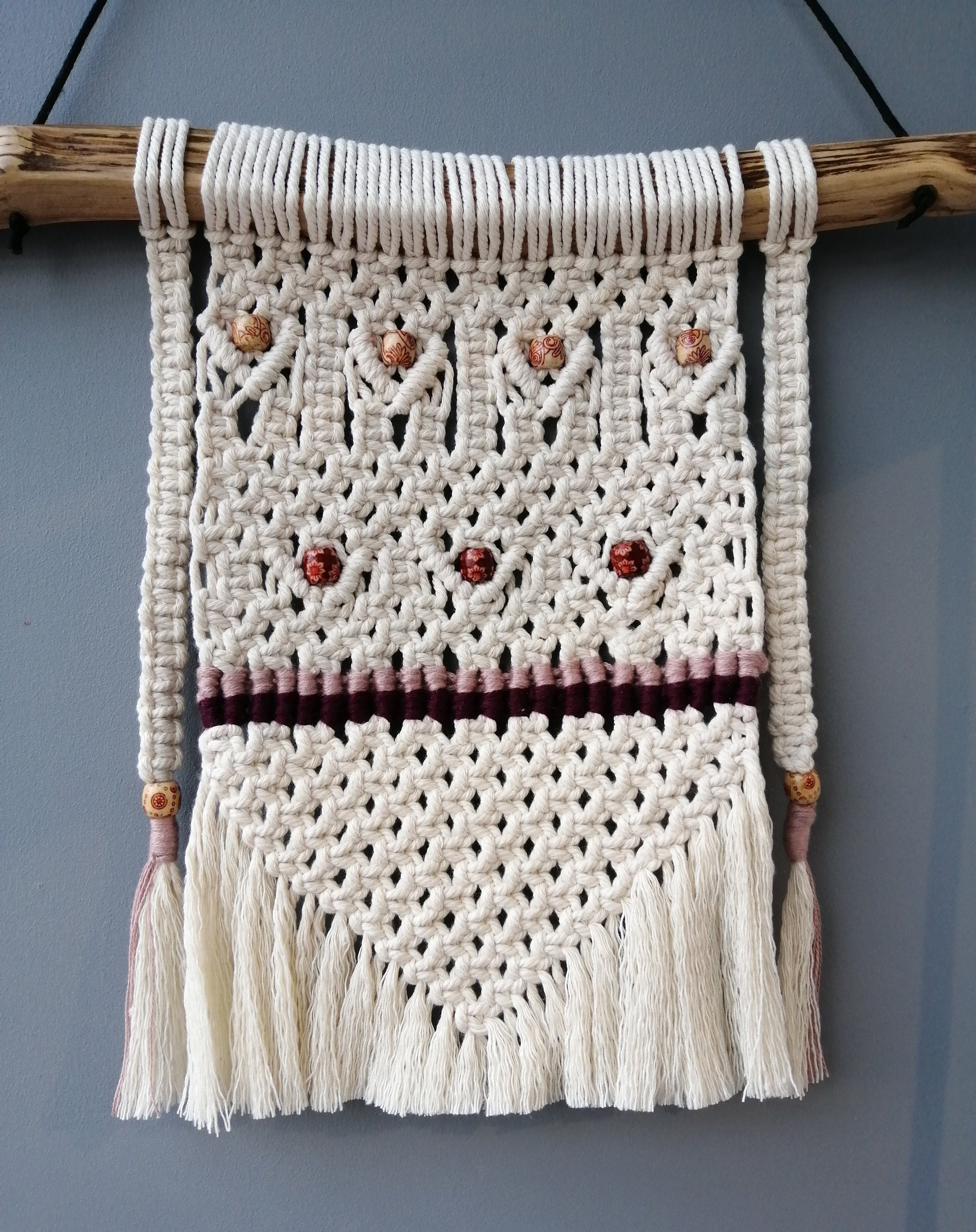 Macrame natural colour wall hanging with patterned/plain beads Etsy