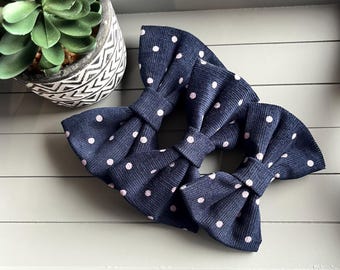 Navy Corduroy Dog Bow Tie, Lilac Polka Dot