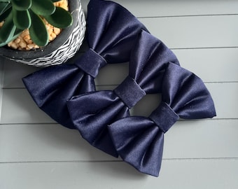 Navy Satin Dog Bow Tie: Soft Fabric Collar Accessory