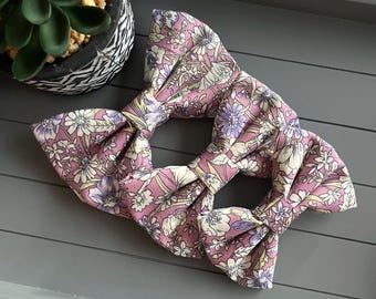 Dusky Pink Floral Dog Bow Tie: Cotton Collar Accessory