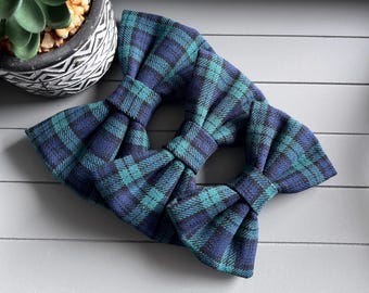 Navy Green Tartan Dog Bow Tie: Everyday Pet Collar Accessory