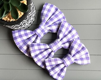 Lilac Gingham Dog Bow Tie: Cotton Collar Accessory