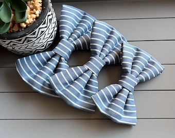 Blue Stripe Dog Bow Tie: Cotton Collar Accessory