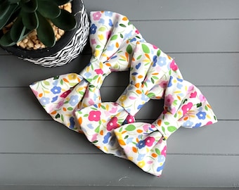 Multicoloured Floral Cotton Dog Bow Tie Pink & Green Collar Accessory