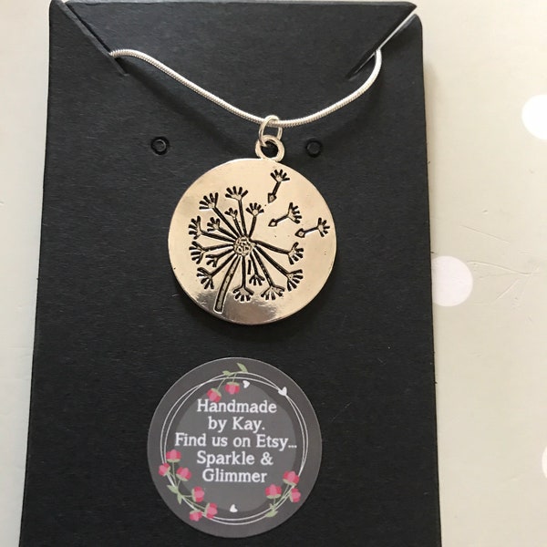 Dandelion Clock Charm Necklace//Sterling Silver Necklace//Make A Wish//Christmas Present/Valentines Day