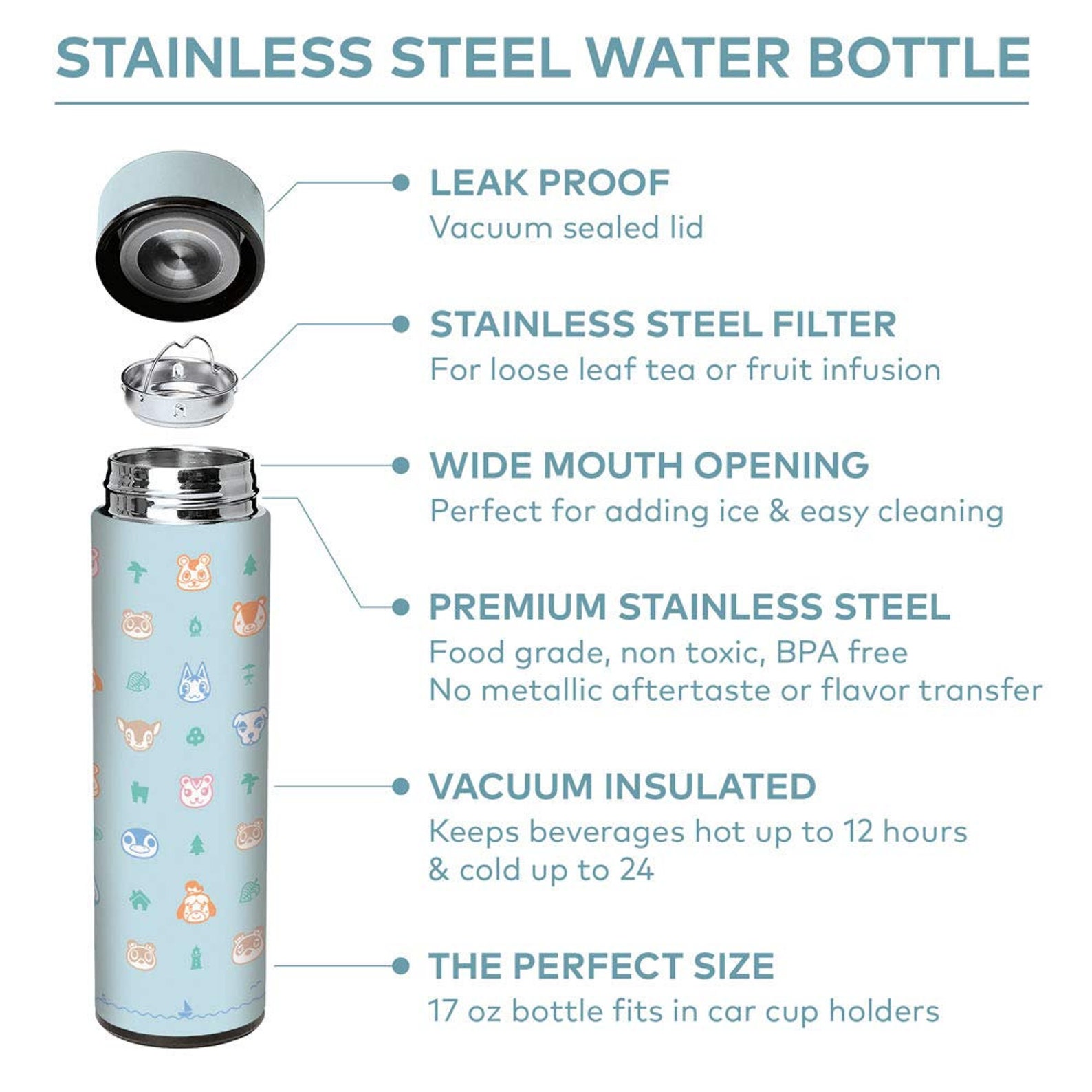 Animal Crossing Water Bottle Stainless Steel Insulated 48 Etsy