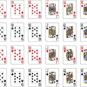 Las 52 cartas de juego/póker, mazo completo, corazones, picas, palos y diamantes - SVG, PNG, PDF