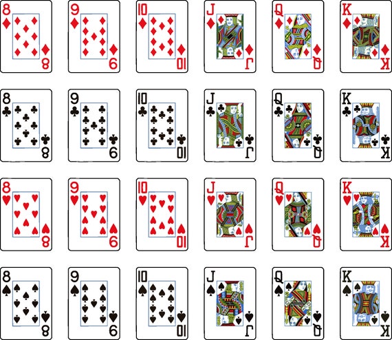 Les 52 cartes de jeu/poker, jeu complet, cœurs, piques, clubs et diamants  SVG, PNG, PDF -  France