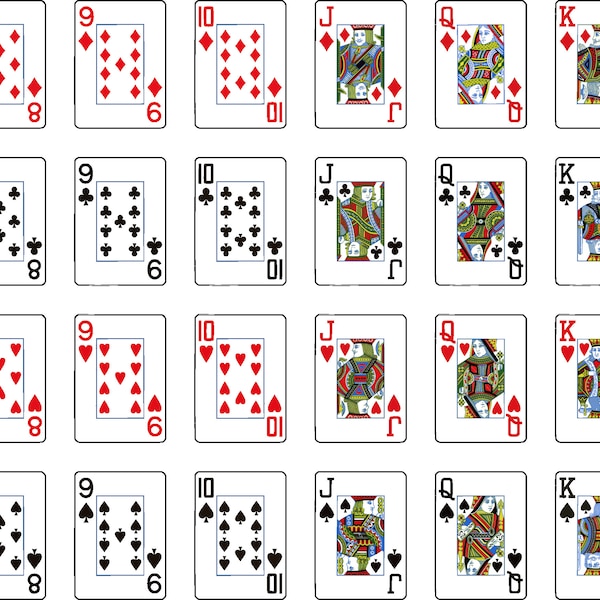 All 52 Playing/Poker Cards, Full Deck, Hearts, Spades, Clubs, and Diamonds - SVG, PNG, PDF