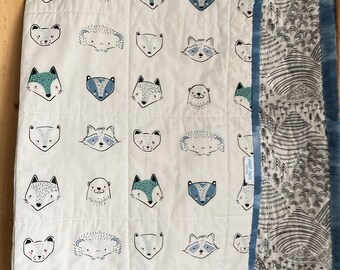 Baby Quilt - Forest Friends - Boy and Girl Baby Blanket - Shower Gift - Wholecloth Quilt