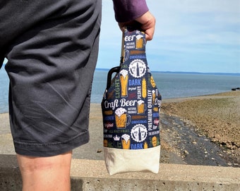 Growler Tote - Reusable Beer Bag - Beer Bottle Carrier - Reusable Market Tote - Brewery Growler Gift Bag