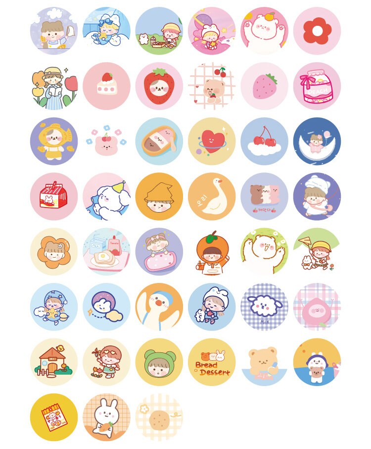 45 Pcs Circle Kawaii Stickers Kawaii Sticker Sticker Etsy
