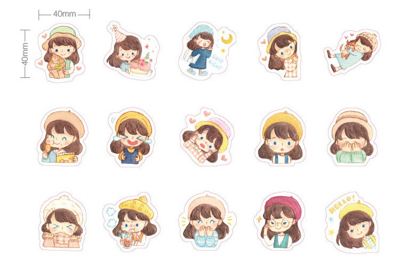 45 Pcs Cute Girl Stickers Kawaii Sticker Sticker Flakes Etsy