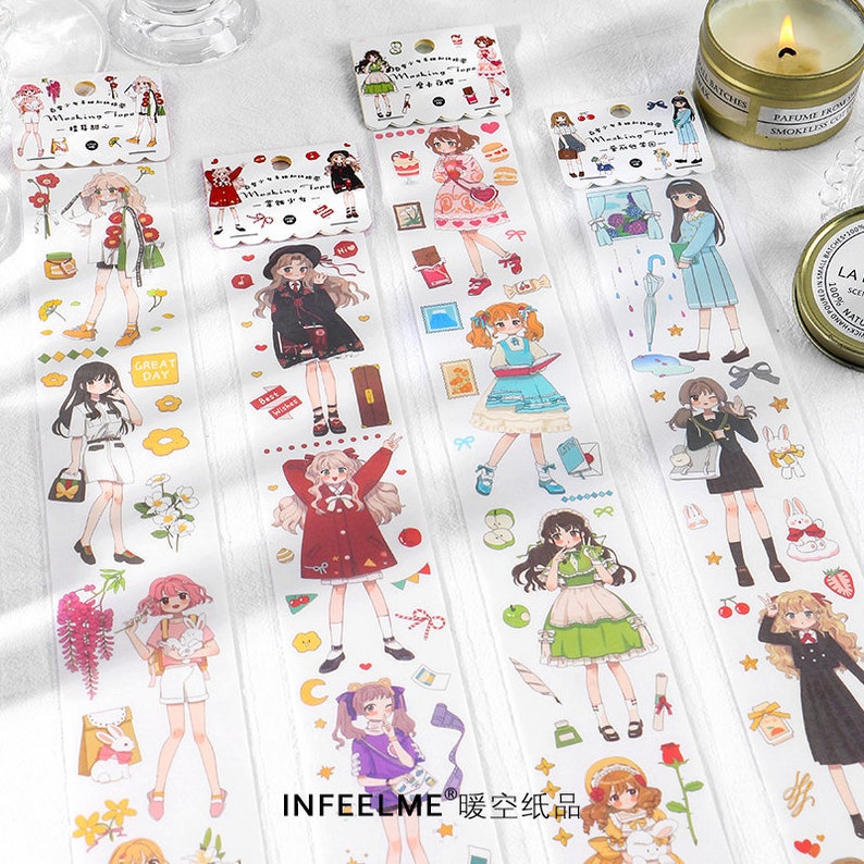 Kawaii Anime Girl Washi Tape Sticker Sheet Kawaii Washi Tape Etsy