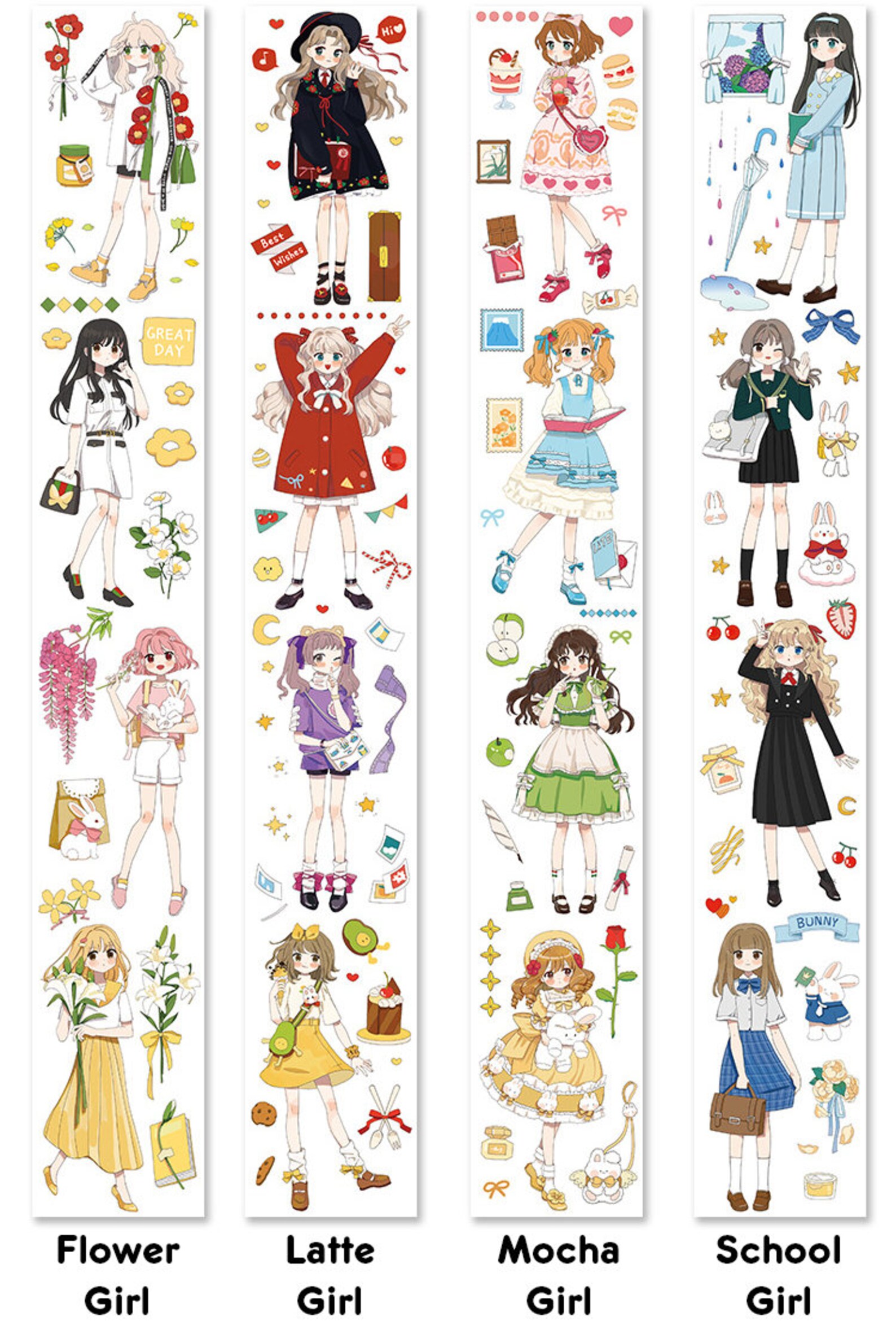 Kawaii Anime Girl Washi Tape Sticker Sheet Kawaii washi tape Etsy