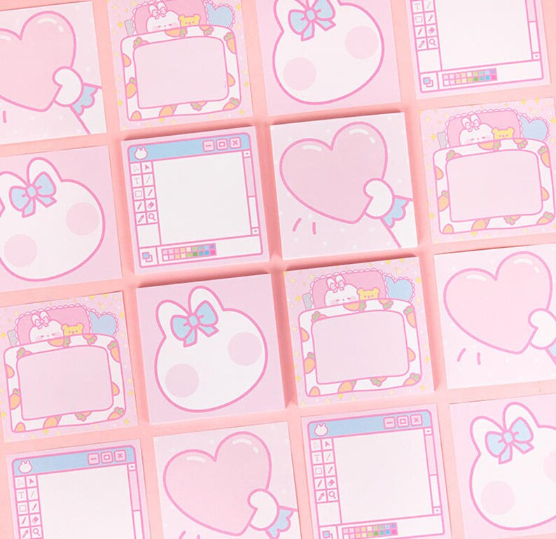 Pink Sweet Heart 50 Sheets Memo Pad Kawaii Memo Note Paper Etsy