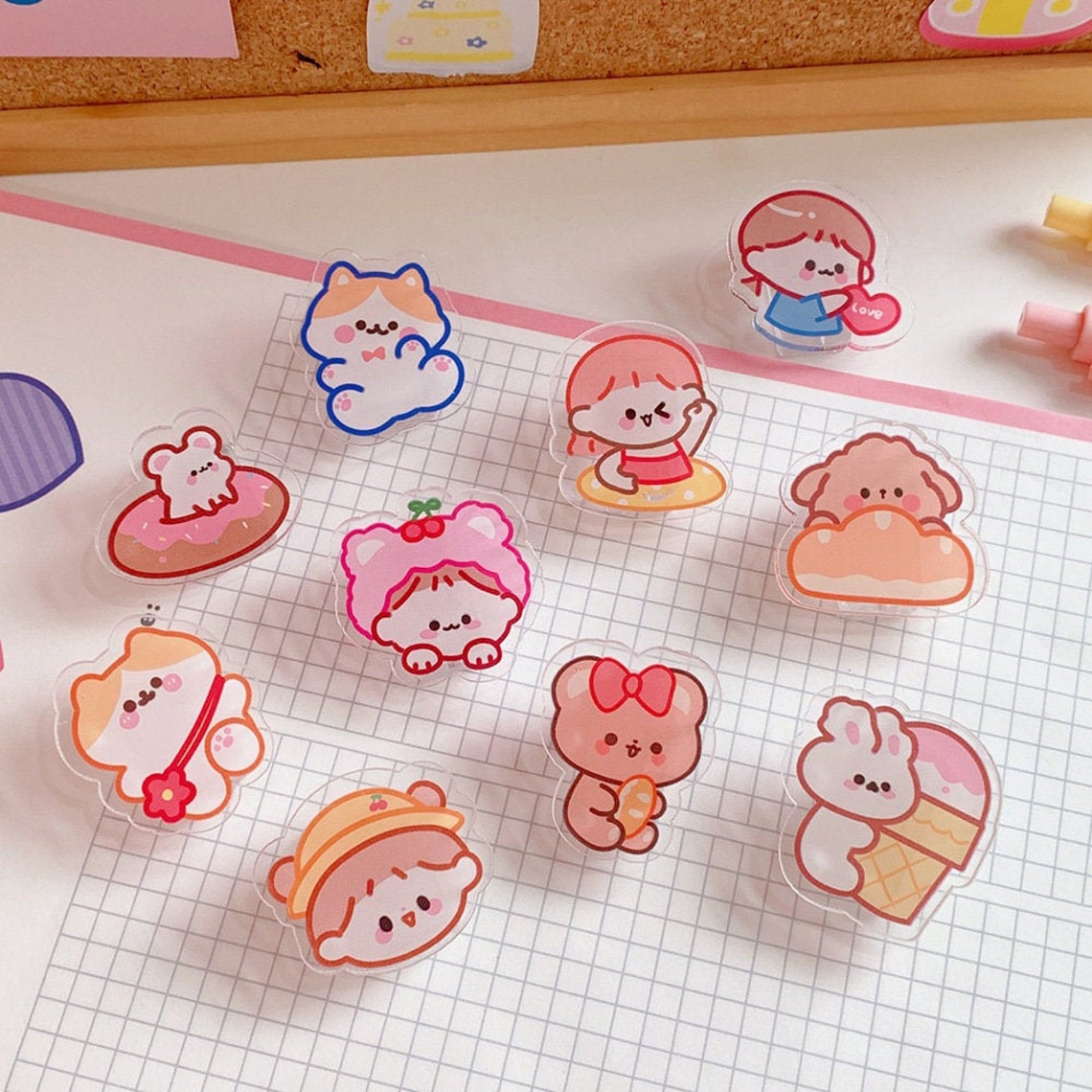 Kawaii Acrylic Clip Memo Paper Clips Journal Planner Etsy