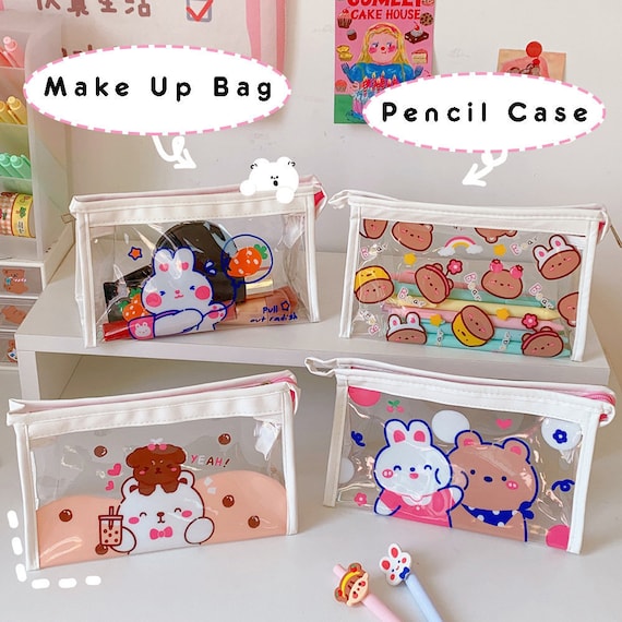Kawaii Bear & Bunny Clear Transparent Pencil Case Zipper | Etsy