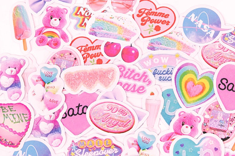 46 Pcs Sweet Heart Stickers Kawaii Sticker Sticker Flakes | Etsy