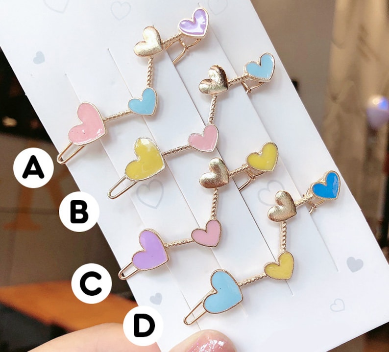 Pastel Color Heart Enamel Gold Hair Clip Cute Accessories Jewelry Kawaii Fashion Shojo Lolita Style Minimalist Hair Clip Cute Gift