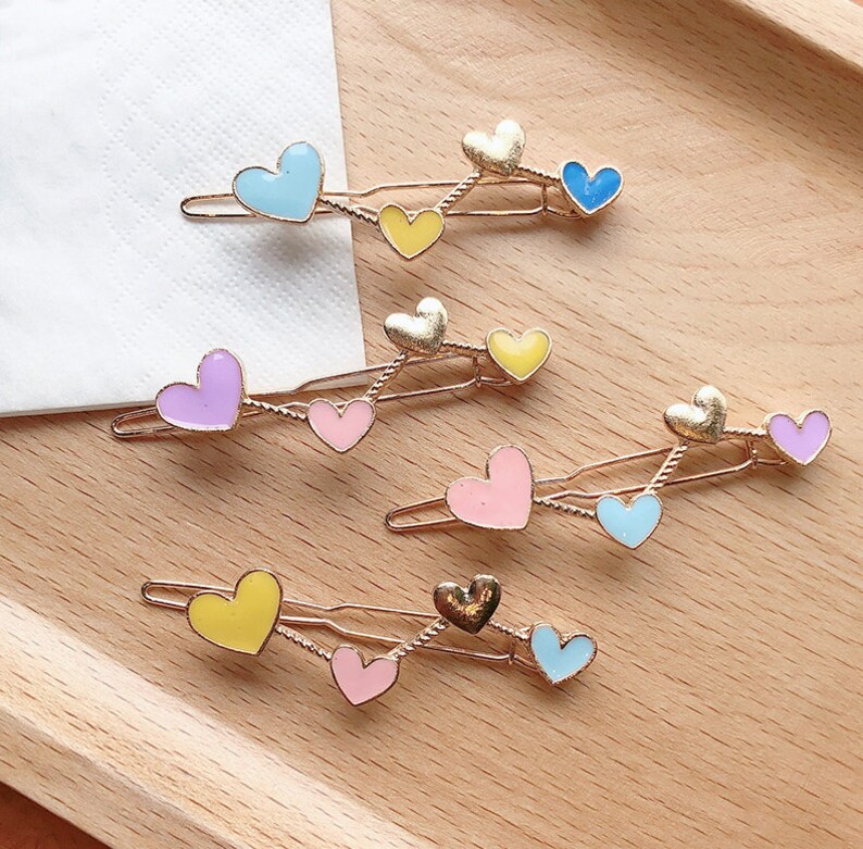 Pastel Color Heart Enamel Gold Hair Clip Cute Accessories Jewelry Kawaii Fashion Shojo Lolita Style Minimalist Hair Clip Cute Gift