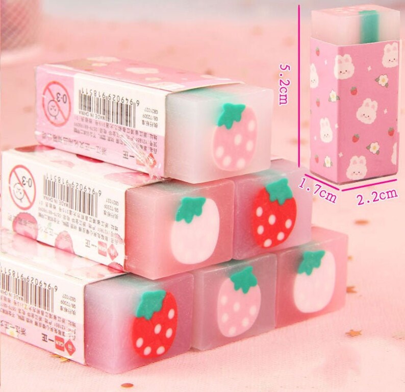 Strawberry Rectangle Eraser Kawaii Fruit Erasers Cute Etsy
