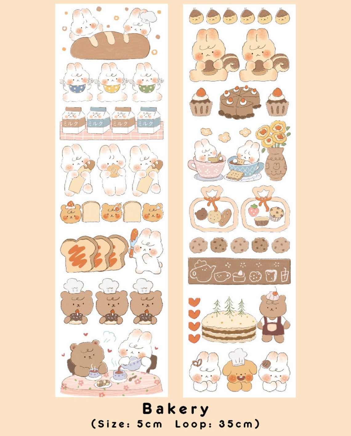 So Cute Bear Bunny Washi Tape Sample Kawaii washi tape Etsy