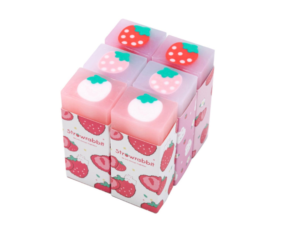 Strawberry Rectangle Eraser Kawaii Fruit Erasers Cute Etsy