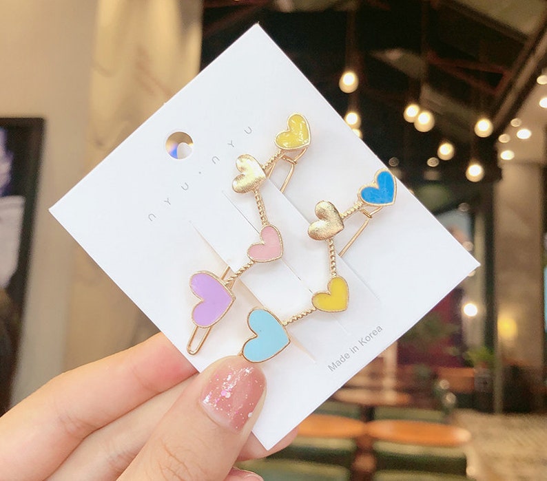 Pastel Color Heart Enamel Gold Hair Clip Cute Accessories Jewelry Kawaii Fashion Shojo Lolita Style Minimalist Hair Clip Cute Gift