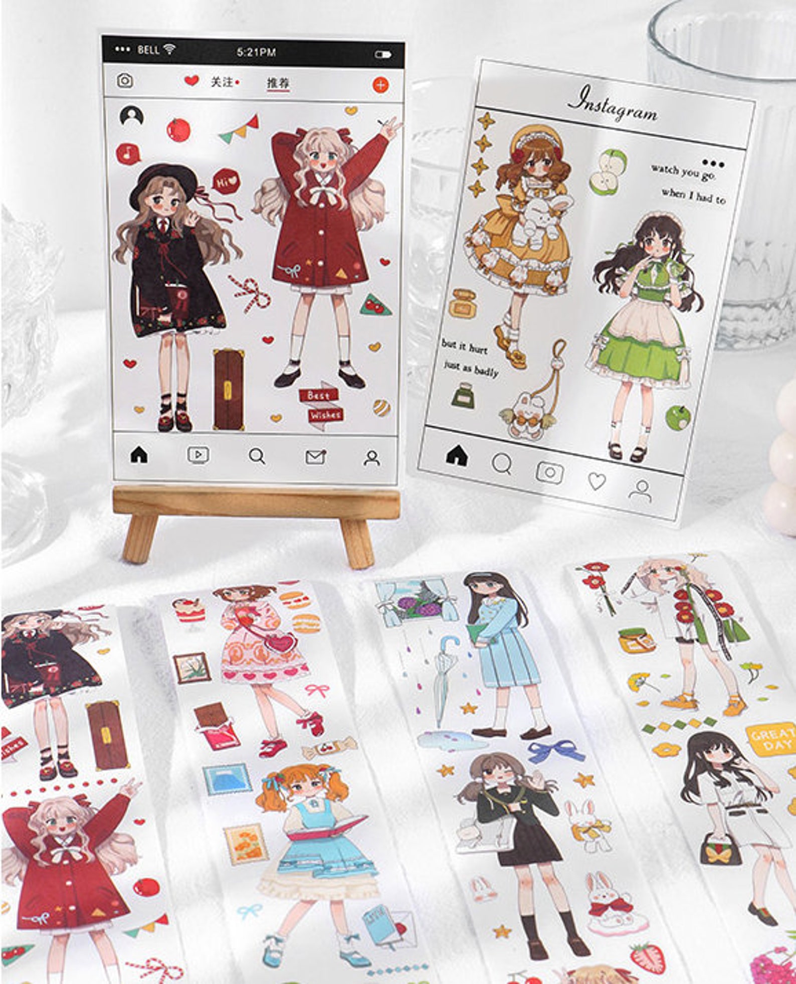 Kawaii Anime Girl Washi Tape Sticker Sheet Kawaii Washi Tape Etsy