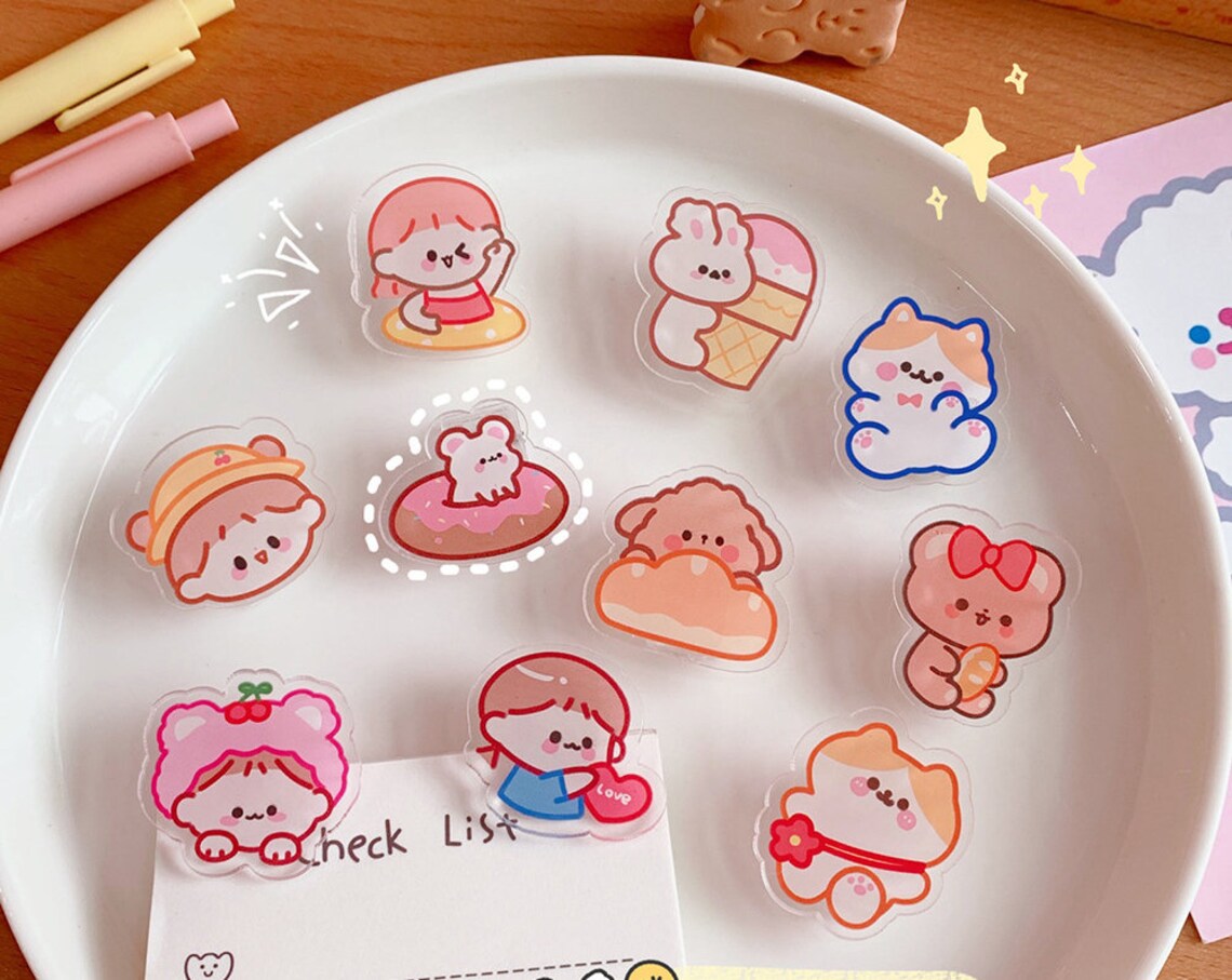 Kawaii Acrylic Clip Memo Paper Clips Journal Planner Etsy